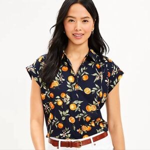 Ann Taylor LOFT Orange Harvest Dolman Button Up Shirt